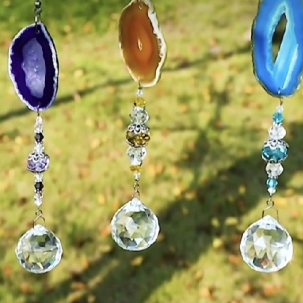2 Light Catchers Geode Suncatcher Crystal Prism Rear Mirror Ornament Mom Gift - Picture 5 of 6